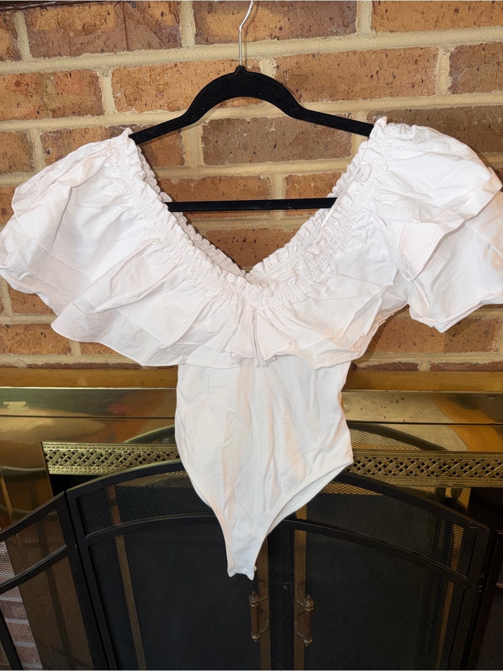 Zara White Ruffled Off-Shoulder Bodysuit